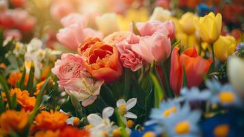 Vibrant product presentation amidst a colorful garden of spring flowers, where the vivid blooms enhance the visual appeal of the product, making it stand out photo