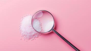 close-up of a nutrition label magnified to show sugar content, educating on hidden sugars in foods, with copy space on a solid pastel background photo