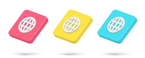 Set multicolored 3d isometric quick tips globe grid internet connection illustration vector