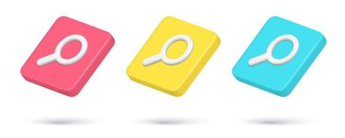 Realistic quick tips magnifying glass browsing searching datum 3d icon template set vector