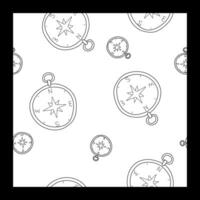 Black line Compass icon isolated Seamless pattern on white background. Windrose navigation symbol. Outline Background, Travel and Navigation concept Illustration for Wrapping, Print Textile. vector
