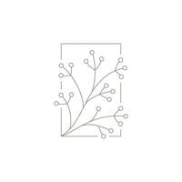 Monochrome natural twig cranberry, rowan with berries at squared hand drawn frame logo vector