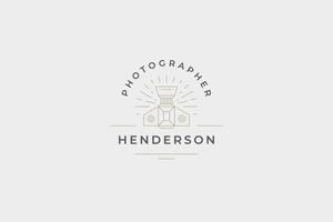 Top view retro photo camera shooting multimedia content with illuminated glare line logo vector