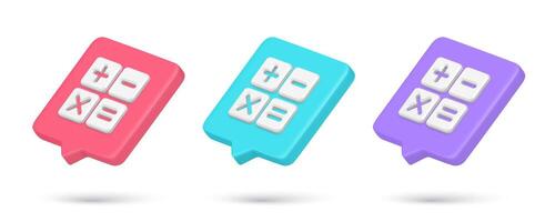 Set realistic 3d icon template calculator keyboard quick tips internet notification vector