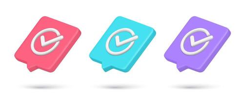Collection checkmark in circle complete done ok 3d icon realistic illustration vector