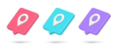 Collection multicolored map pin location pointer quick tips 3d icon illustration vector