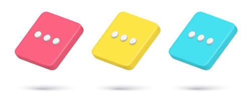 Collection realistic chat box three dots thinking bubble social network texting pause 3d icon vector