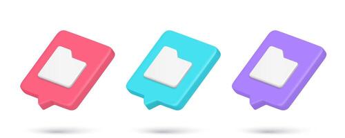 Realistic 3d icon folder cyberspace archive information storage quick tips collection vector