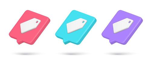 Set multicolored tag shopping price with hole for hanging 3d icon quick tips illustration vector