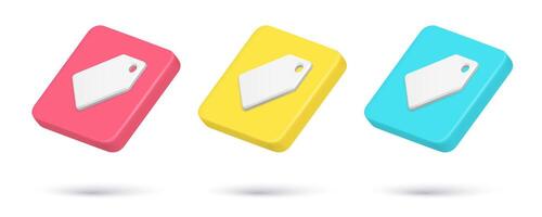 Set multicolored tag shopping price with hole for hanging 3d icon quick tips illustration vector