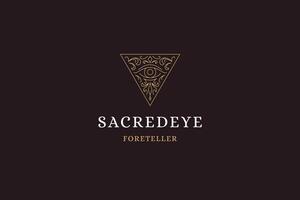 Occultism all seeing eye vintage triangle curved frame with place for text line art logo vector