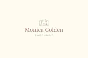 Monochrome simple line art camera photo shooting logo template with place for text vector