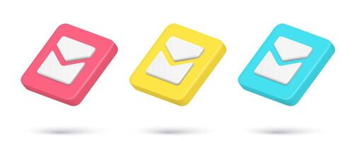 Collection realistic 3d isometric icon closed mail envelope quick tips illustration vector