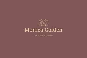 Monochrome simple line art camera photo shooting logo template with place for text vector