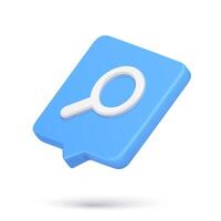 Realistic magnifying glass 3d icon quick tips speech bubble for searching research browsing vector