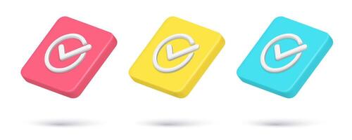 Collection checkmark in circle complete done ok 3d icon realistic illustration vector