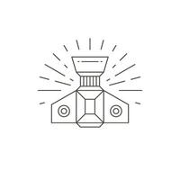 Top view linear simple photo camera shooting with flare lens create multimedia content logo vector