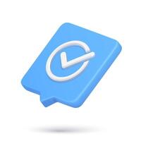 Realistic 3d icon minimalist checkmark in circle frame cyberspace quick tips accept complete vector