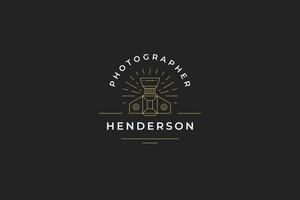 Top view retro photo camera shooting multimedia content with illuminated glare line logo vector