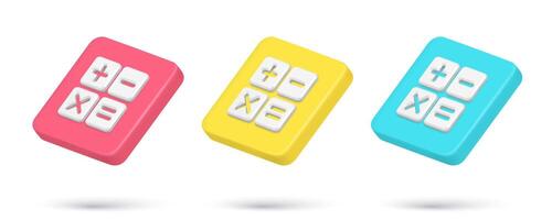 Set realistic 3d icon template calculator keyboard quick tips internet notification vector