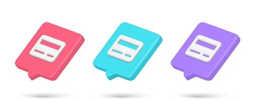 Realistic multicolored credit card quick tips 3d icon internet alert collection illustration vector