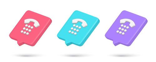 Collection realistic quick tips retro telephone call center internet notification 3d icon vector