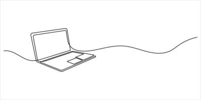 Single line drawing of a laptop isolated on a white background. illustration. Personal computer vector