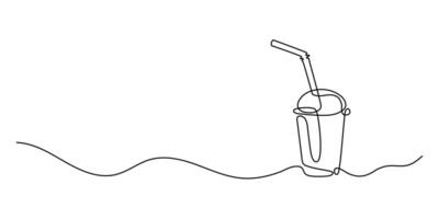 Continuous one line drawing of glass for cold drinks. Food refreshing trendy ice drink. One line draw design graphic illustration vector