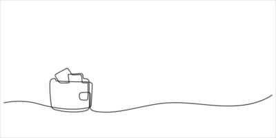 Single line money wallet. Side facing continuous line sketch. Finance banking profit system icon illustration. vector