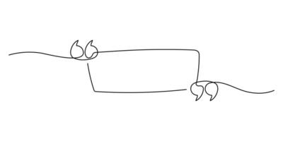 Quotation marks with space for text in a continuous one-stroke pattern. One continuous line of paw prints. illustration vector
