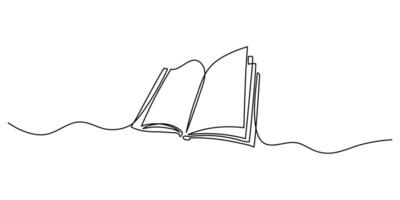 Continuous one line drawing of open book with flying pages on white background. illustration of back to school education supplies. The concept of education and science vector