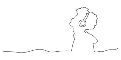Man with headphones one line on a white background. One line continuous music banner concept. illustration. vector