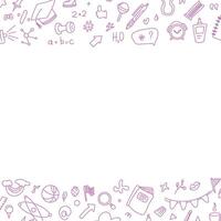 Back to school square text frame in doodle style. Hand drawn set of doodle book elements, education symbols. Framework for social networks. Invitation to a meeting. Office doodles vector