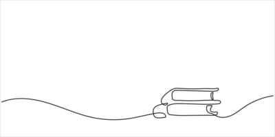 One line drawing of a stack of books. Two books silhouette icon for education concept. Infographics, school presentation isolated on white background. Design draw graphic illustration vector