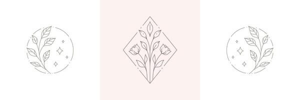 Esoteric flower bouquet in circle and rhombus frame decorated by design elements for line art beauty vector