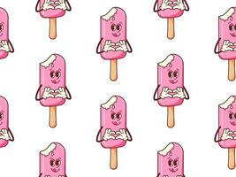 Vintage ice cream in Retro style seamless pattern. Groovy vintage character summer sweetness for packaging, paper, background vector