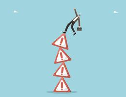 Man falls from stack of road danger signs vector