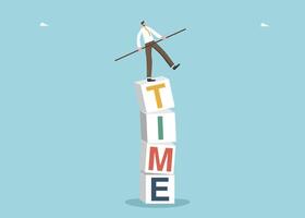 Man balances on cubes with inscription time vector