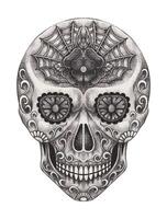 Sugar skull day of the dead design by hand drawing on paper. vector