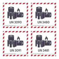 UN3090, UN3091, UN3480, UN3481 lithium ion battery shipping labels set vector
