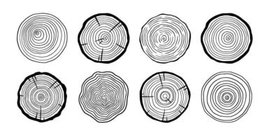 Tree ring wood circle set. Hand drawn tree ring pattern, line ripple circle wood texture. Wood organic slice line design. vector