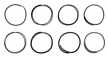 Hand drawn round frame set. Hand drawn sketch pencil scribble style line round frame. Doodle line circle, ring shape element. vector