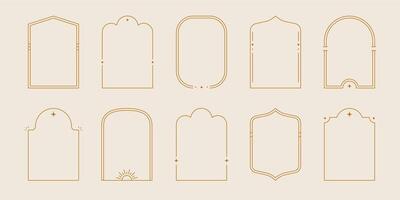 Line arch frame set. Minimal line style arch, oval shape boho frame element for badge, logo design. vector