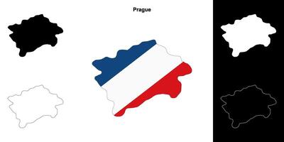 Prague region outline map set vector