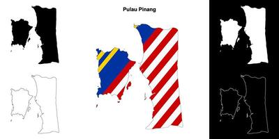 Pulau Pinang state outline map set vector
