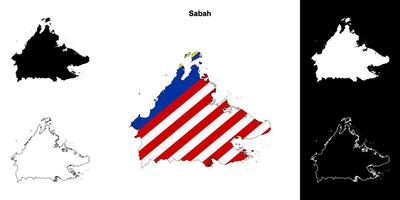 Sabah state outline map set vector