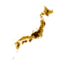 Japan Map Golden metal Color Height map 3d illustration png