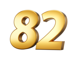 3d Shiny Gold Number 82, Eighty Two 3d Gold Number , 3d illustration png