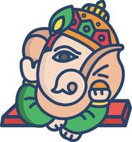 Lord Ganesha linear color illustration vector