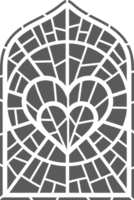 Church glass window. Gothic arch frame with medieval symbol. Vintage architecture element. Stained mosaic decoration with heart png